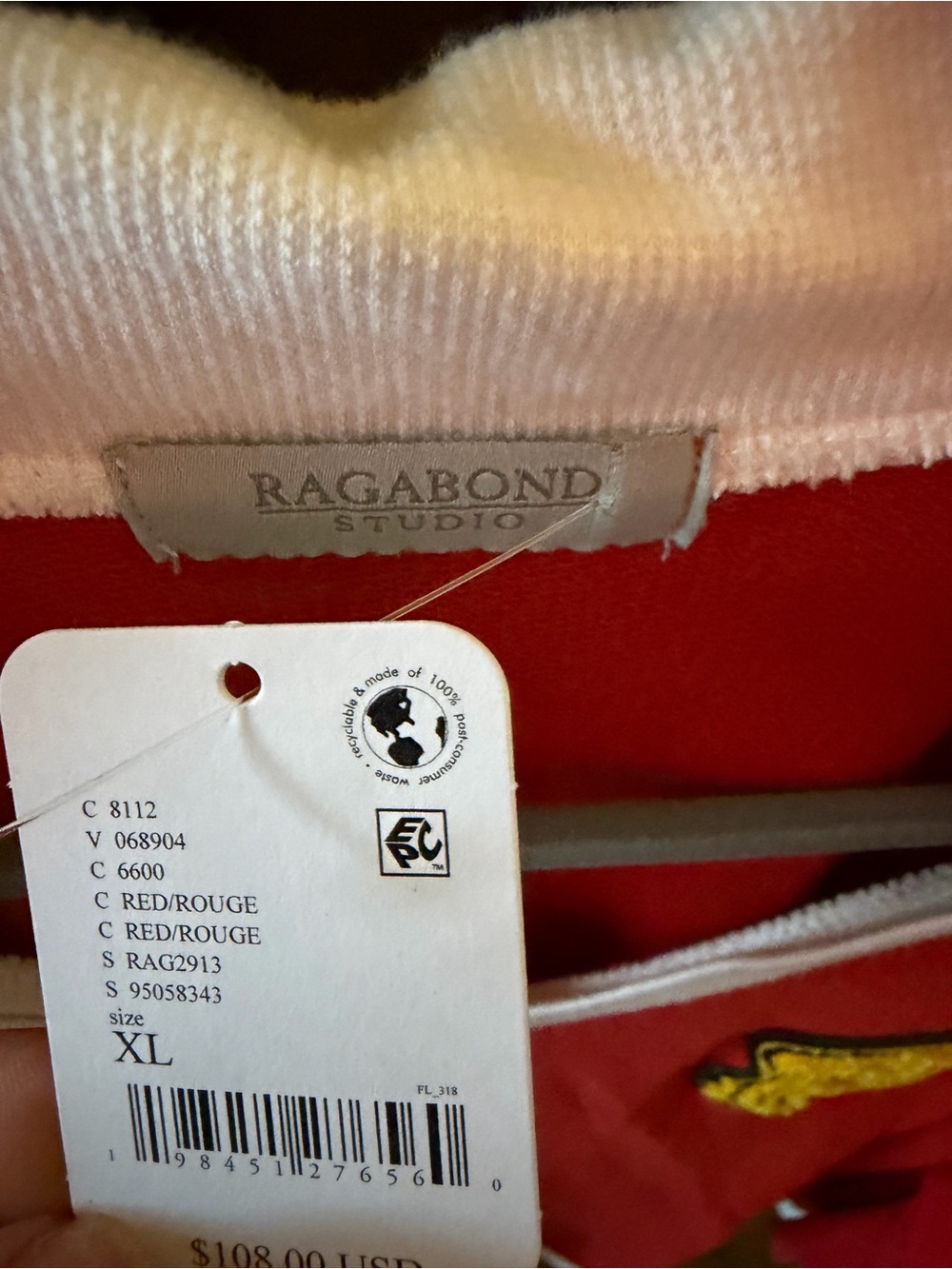 Red Long-Sleeve V-Neck Polo Top with White Trim - Picture 2 of 5